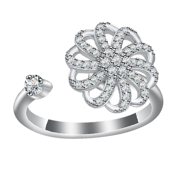 

women fashion zircon crystal flower rotating open rings engagement, Golden;silver