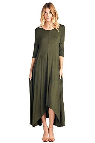 

12 ami solid 3/4 sleeve pocket loose maxi dress (s-3x) - made in usa, Black;gray
