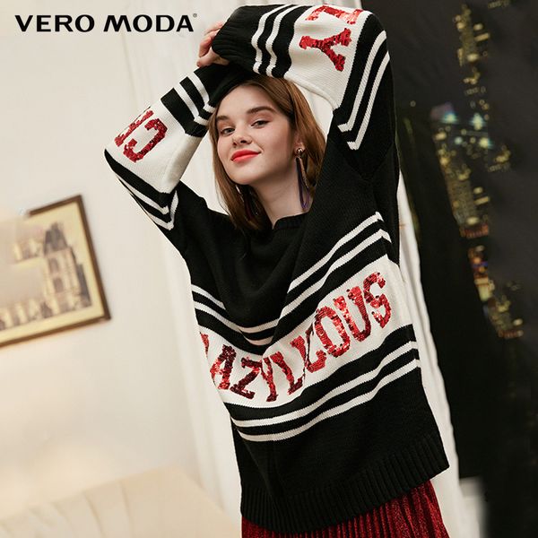 

winter letter printed stripes sweater| 318413565, White;black