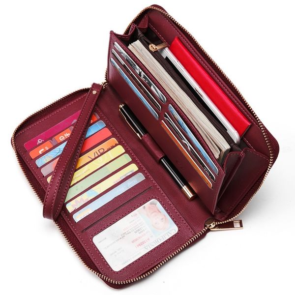 

women wallets leather female purse brand 2019 new design good quality fashion girls purse card holder long clutch wallet, Red;black