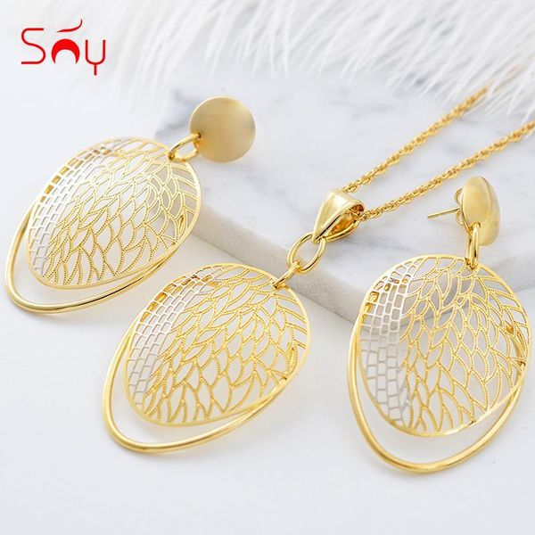 

sunny jewelry fashion jewelry 2019 big earrings pendant necklace sets for women leaves hollow out for party daily wear, Silver