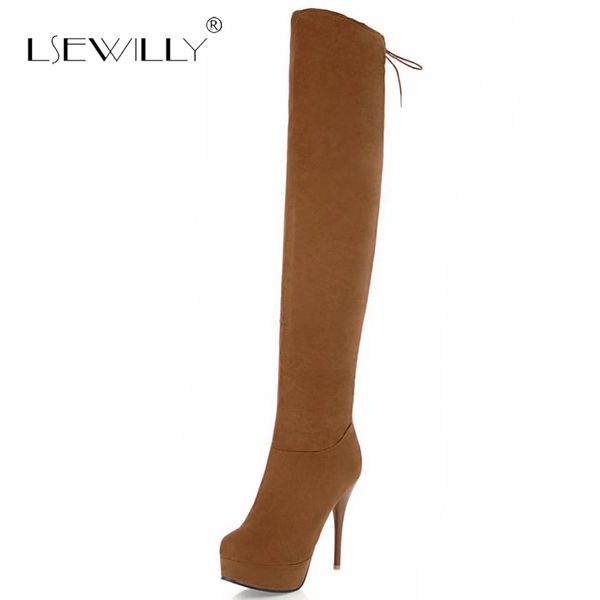 

lsewilly 2018 new women over the knee boots fashion round toe high heel party shoes flock black ladies long boot s834