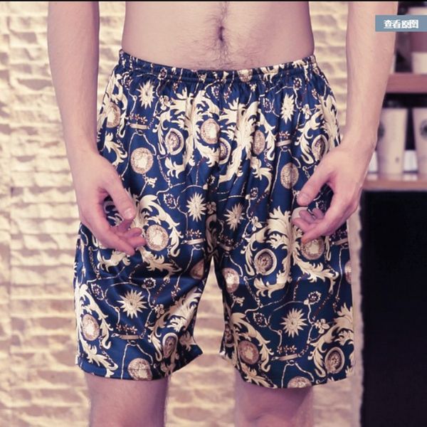 

short home pants male summer thin silk sleep underwear pants, Black;brown