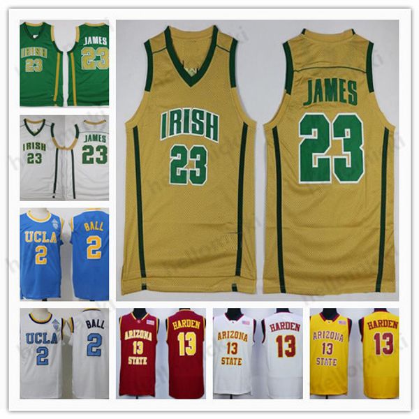 

high school irish #23 james gold green jersey lebron harden 2019 la retro ncaa ucla #2 ball bruins kuzma lonzo kyle quality, Black