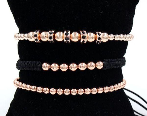 

4mm 3pcs/lot yy6 gold silver copper cz zircon cubic zirconia elastic ball bead punk macrame charm buddha yoga bracelet bangles, Black