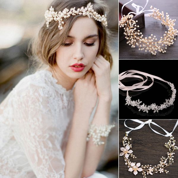 

bridal hair accessories ornaments bridal jewelery hair tiara head piece crystal rhinestone pearls wedding hair bridal headband, Golden;white