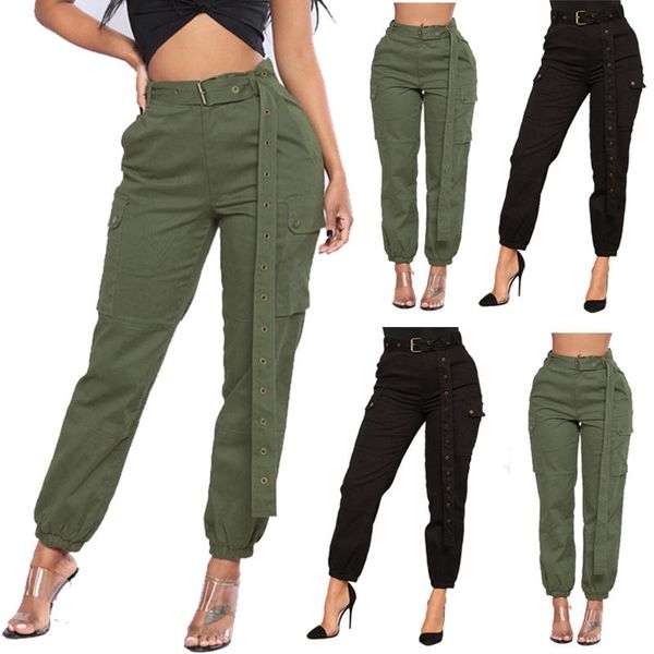 

womens fashion casual street style multi bags cropped track pants, Black;white