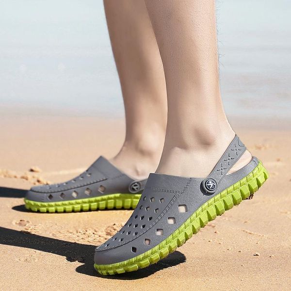 

men's shoes sandals and slippers summer breathable beach shoes outdoor wear personalized non-slip hole shoes garden sanda, Black