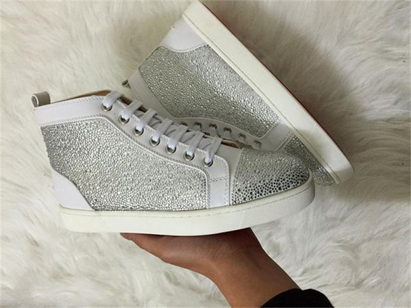 

luxury casual fashion high multicolored glitter red bottom shoes for men women black red genuine leather dress shoes