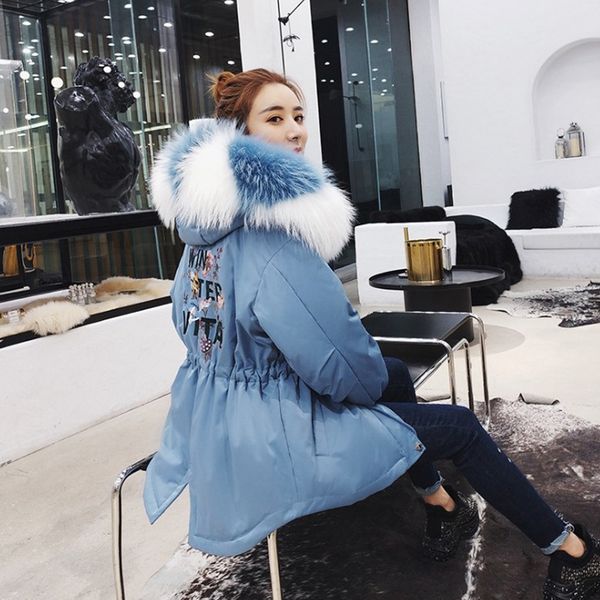 

large real natural raccoon fur 2019 woman winter jacket women thick warm down parka female white duck down jacket loose coat, Black