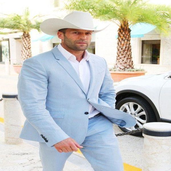 

men's suits & blazers costume homme sky blue linen men suit simple for male classic wedding groom casual summer jacket pants, White;black