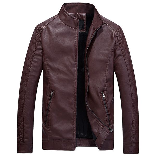 

autumn & winter stand collar leather jacket fashion slim fit men pu leather coat youth locomotive casual korean-style brushed le, Black