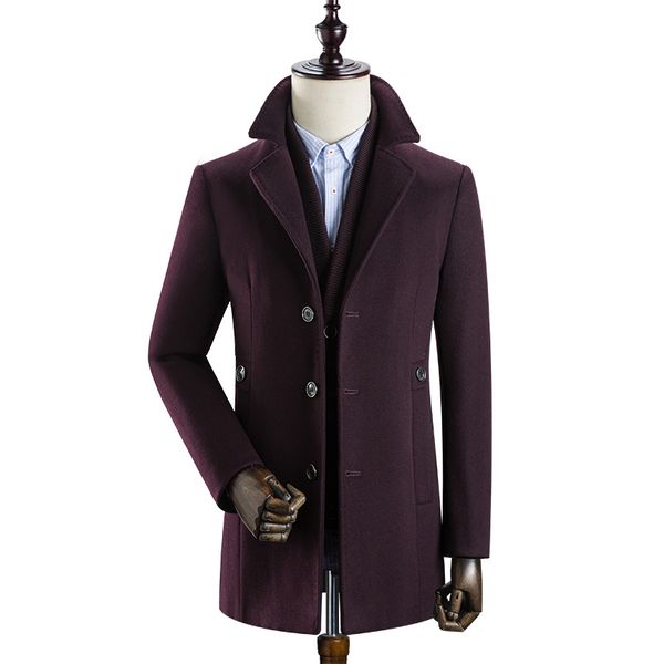 

winter men's woolen coat men's detachable liner large lapel woolen coat thickened with liner, Black