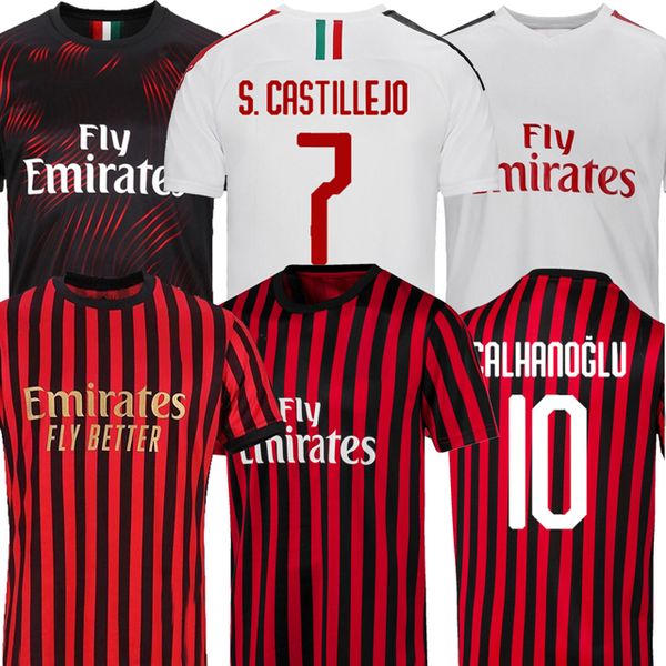 

19 20 thai ac milan soccer jerseys 2019 2020 piatek football shirt paqueta suso bonaventura higuain calhanoglu caldara men soccer jerseys, Black;yellow