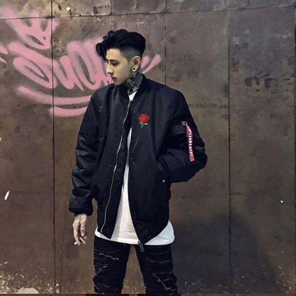 

rosa imprimir jaqueta bomber jaqueta fina homens swag preto casaco moda streetwear eua tamanho s-xl, Tan;black