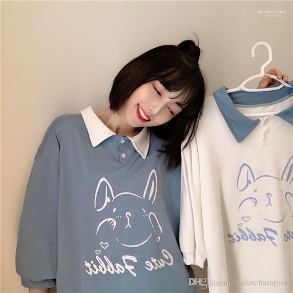 

printed womens casual teenagers clothing rabbit designer womens polo short sleeve, White