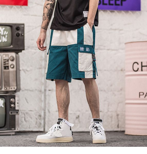 

Januarysnow Harajuku Shorts Color Block Summer Hip Hop Cargo Short Streetwear Men Jogger Short Pockets Cotton Casual Sweatpant