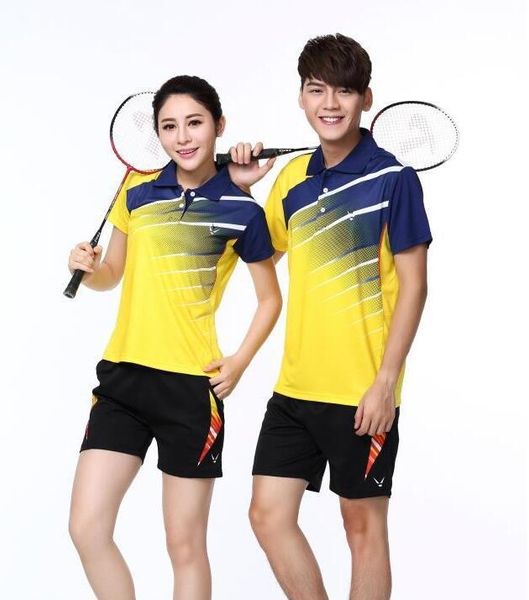 

100% полиэстер аутентичного бадминтон рубашка, мужские и короткий рукав женщин культивировать свои наборы tablr тенниса юбку носить нравстве, White;yellow