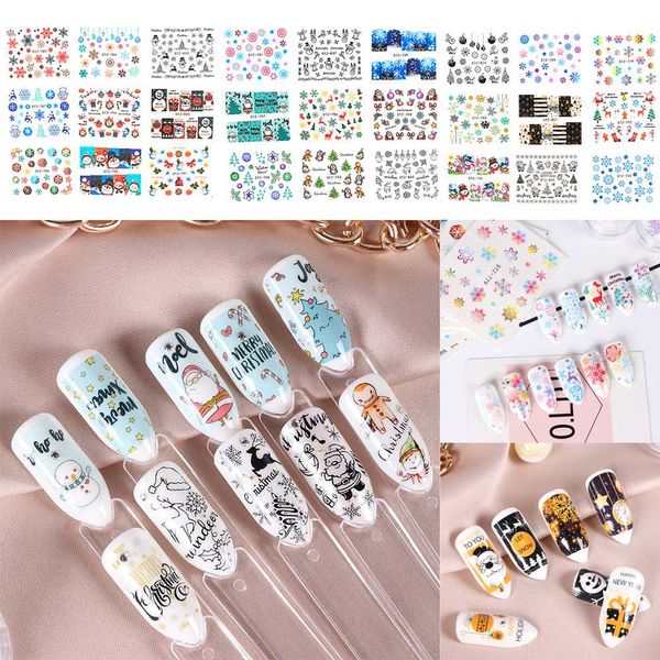 

30 sheets/sets winter christmas nail art nail water decals water transfer stickers decals cover colors naklejki na paznokcie, Black