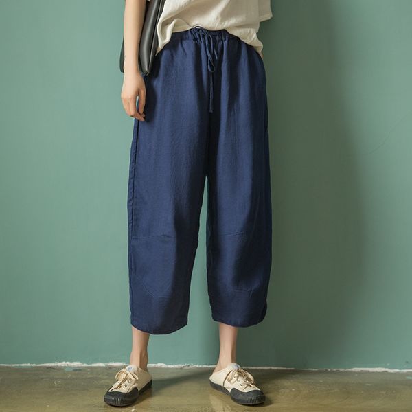 

vintaeg casual japanese cotton linen summer new loose women ankle-length pants elastic waist tie harem pants 2019, Red