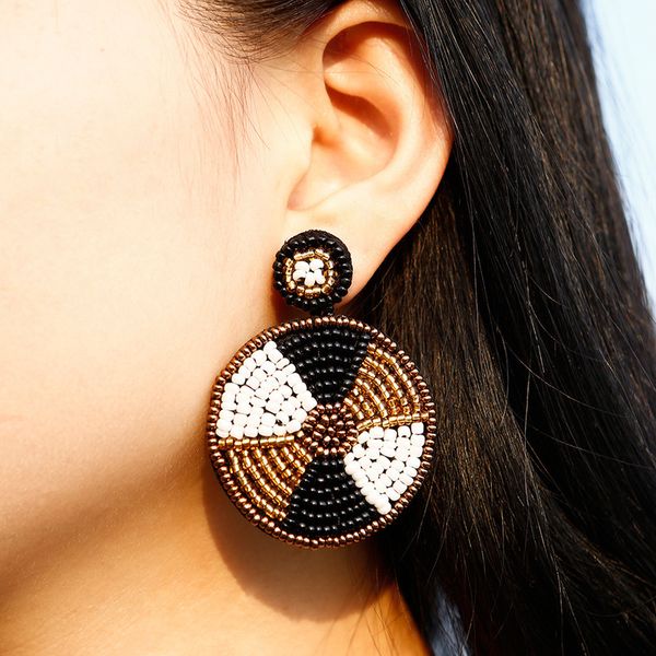 

bohemian colorful beaded earrings creative color retention round turntable design dangle earrings women vintage trend jewelry drop shipping, Silver