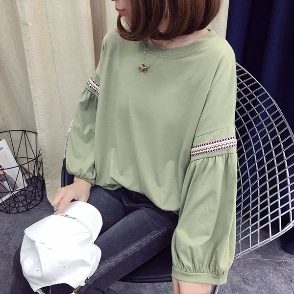 

fall lantern of the year pick up lantern sleeve large size t-shirt female loose slim thin thin cotton long sleeve t-shirt female, White