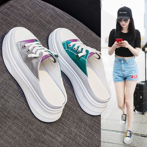 

2020 fashion casual sneakers wedges heels slides women sandals leather comfortable flat platform slippers women shoes summer, Black