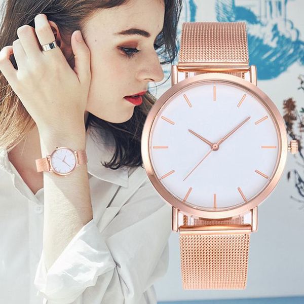 

funique 2018 fashion quartz watches women stainless steel mesh belt watch large dial gold watch clock wristwatch, Slivery;brown