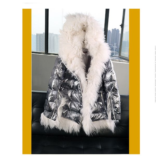 

winter down jacket women real fur collar silver down coats 2019 new arrival women's white duck warm jacket female parkas, Black