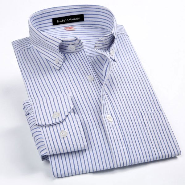

spring new business formal men oxford dress shirts button-down neck quality long sleeve work wear men striped/plaid casual shirt, White;black