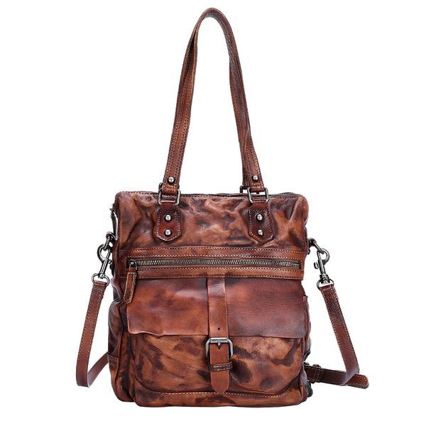 

autumn and winter leather retro casual women's shoulder bag head layer cowhide messenger bag large capacity pleated handbag