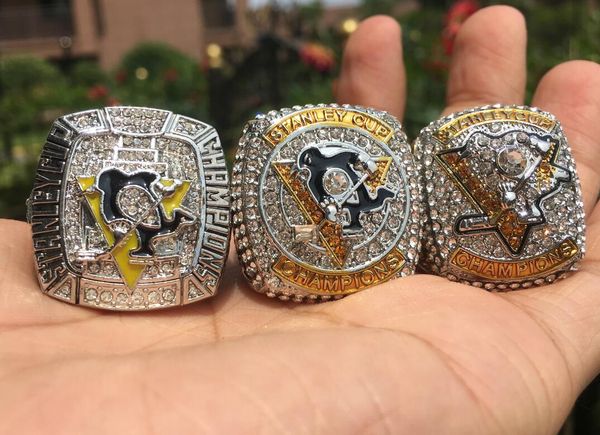 

3шт 2009 2016 2017 питтсбург пингвинз кросби кубок стэнли чемпионат кольцо вентилятор подарок оптовая 2019 груза падения, Golden;silver
