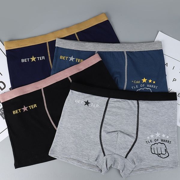 

pure cotton underwear men's comfortable men's youth four-legged trousers mid-waist breathable close-fitting underwear exquisite bo, Black;white