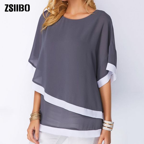 

plus size patchwork double layer women blouse casual batwing tunic 2019 summer 5xl large size women shirts clothes, White