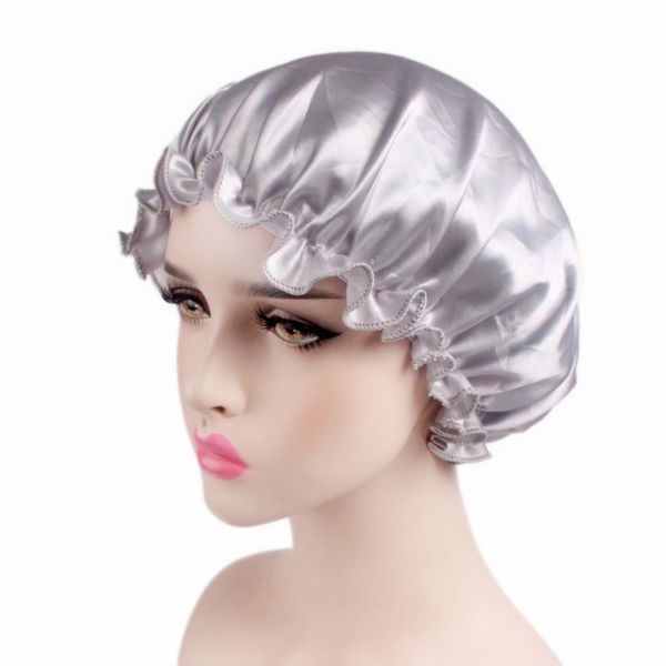 

new 1/5/10pcs fashion women satin night sleep cap shower caps hair bonnet hat silk head cover wide elastic band 58cm