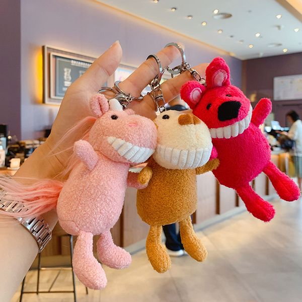 

smile animal plush keychain,cute schoolbag hangings cartoon doll keychain for women and girls, Silver