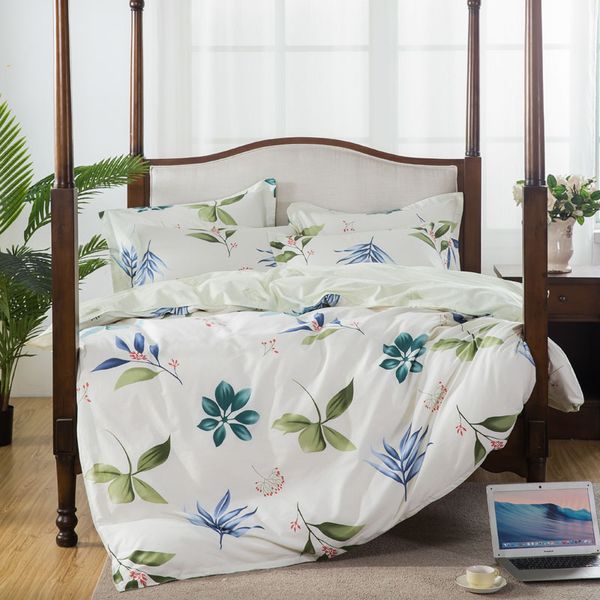 

white small fresh printing 100% cotton comfortable bedding set  size duvet cover bed sheet bed linen pillowcases 4pcs