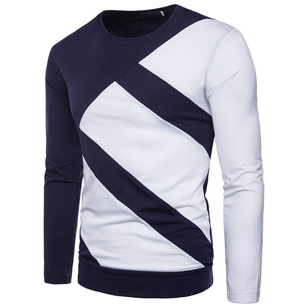 

2018 mens long sleeve t shirts contrast color o neck tees for spring and autumn fashion panalled slim, White;black