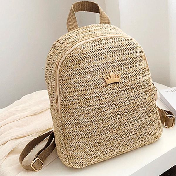 

1141 backpack cross body bag round circular rattan wicker straw woven beach basket purse fashion outdoor woven square backpa