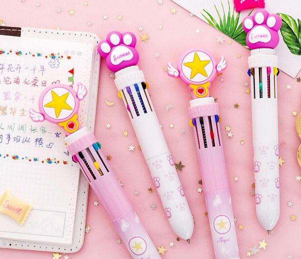 

account pen bear claw design multicolor press ballpoint pen 10 in 1 color cute school prize gift student ballpoint 36pc, Blue;orange