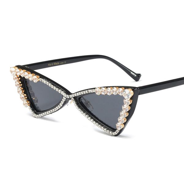 occhiali da sole cat eye con diamanti donna marca vintage triangolo di cristallo occhiali da sole da donna piccoli occhiali neri uv400