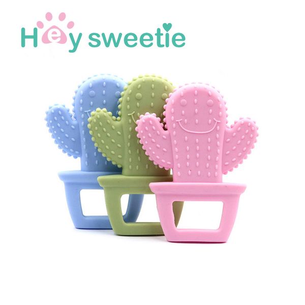 

new fashion baby molar yao ya qi baby teeth stick solid color silicone cactus teether custom wholesale, Bronze;silver
