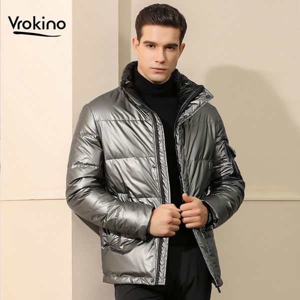 

2019 fashion men's winter down jacket stand collar style bright and warm men's jacket brand clothing black gray navy