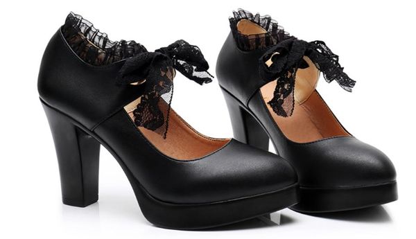 

2019 women's shoes in spring and autumn with new style high heel coarse heel round head bowknot waterproof table @2210, Black