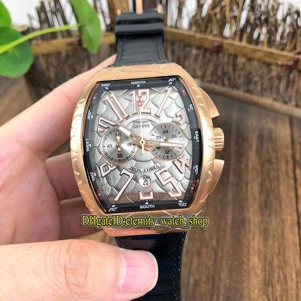 

new saratoge v 45 sc dt gold cobra snake pattern dial japan vk quartz chronograph movement mens watch rose gold case sport watches, Slivery;brown