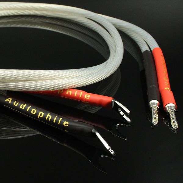 

one pair 5nocc silver core audio hifi speaker cable with silver banana plug or spade plug