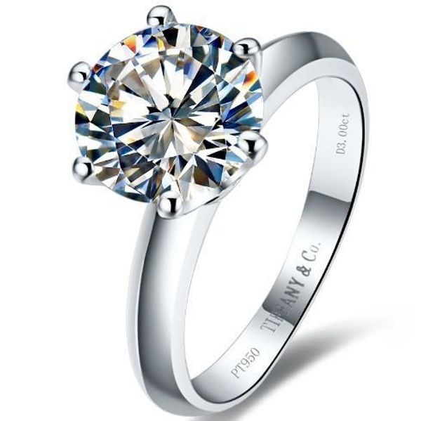 

3,0 карат обручальные кольца классический круглый имитировать бриллиантовые кольца для женщин 14k белое золото твердое серебро pt950 stamped, Golden;silver