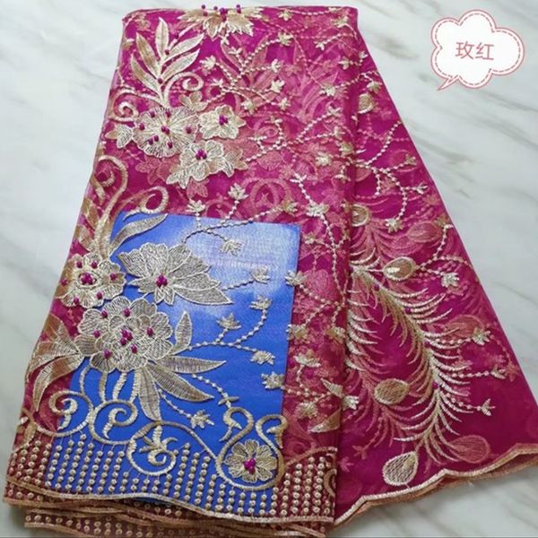 

5yards/pc beautiful fuchsia flower style french net lace embroidery with beads african mesh lace fabric for dress bn122-1, Black;white