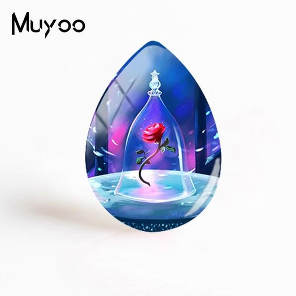 

2019 new red rose pattern art jewelry flowers romantic glass cabochon p hand craft tear drop cabochons for women, Blue;slivery