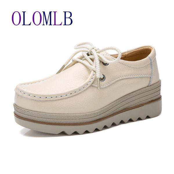 

2020 spring women flats shoes platform sneakers shoes leather suede casual slip on flats lace up creepers moccasins c075, Black